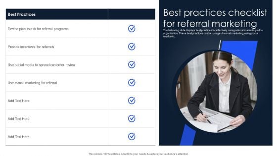 Implementing Marketing Strategies Best Practices Checklist For Referral Marketing Infographics PDF