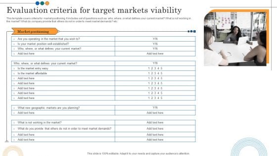 Implementing Marketing Strategies Evaluation Criteria For Target Markets Viability Sample PDF