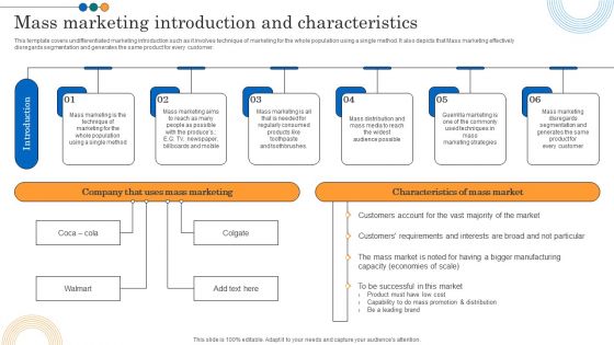 Implementing Marketing Strategies Mass Marketing Introduction And Characteristics Infographics PDF