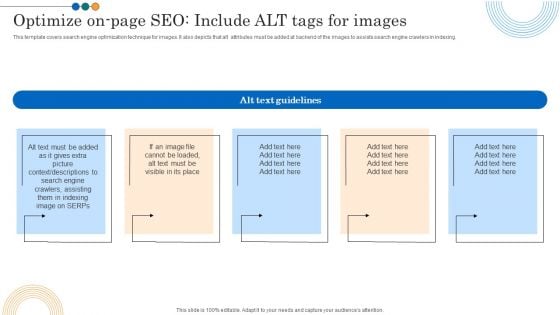 Implementing Marketing Strategies Optimize On Page SEO Include ALT Tags For Images Infographics PDF