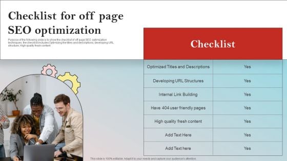 Implementing On Site Seo Strategy To Expand Customer Reach Checklist For Off Page Seo Introduction PDF