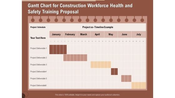 Implementing Safety Construction Gantt Chart For Construction Workforce Health And Safety Training Proposal Template PDF