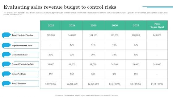 Implementing Sales Volatility Management Techniques Evaluating Sales Revenue Budget To Control Summary PDF