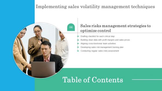 Implementing Sales Volatility Management Techniques Tables Of Content Infographics PDF