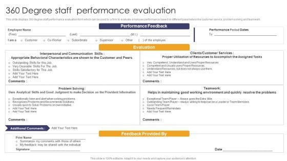 Implementing Succession Planning 360 Degree Staff Performance Evaluation Diagrams PDF