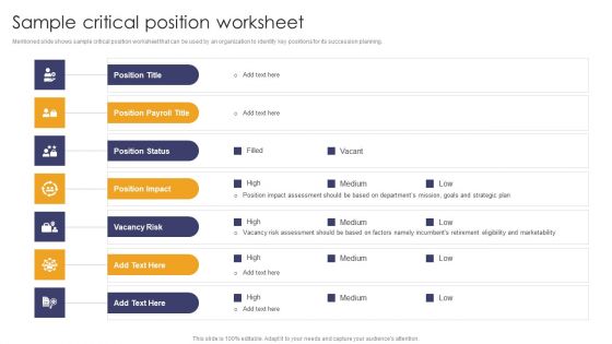 Implementing Succession Planning Sample Critical Position Worksheet Icons PDF