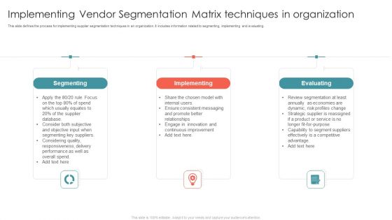 Implementing Vendor Segmentation Matrix Techniques In Organization Ppt Summary Outline PDF