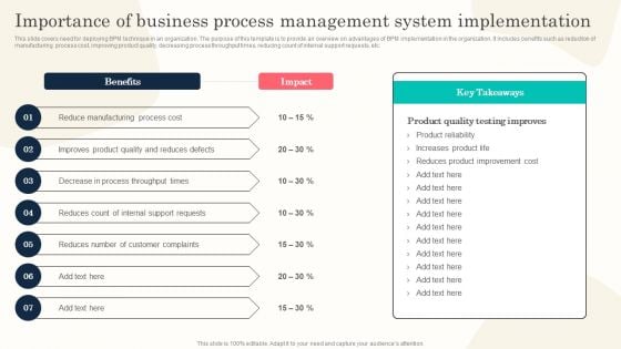 Importance Of Business Process Management System Implementation Brochure PDF