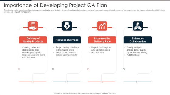 Importance Of Developing Project QA Plan Ppt PowerPoint Presentation Icon Files PDF