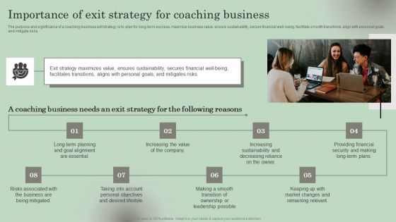 Importance Of Exit Strategy For Coaching Business Mockup PDF