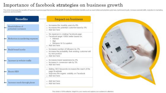 Importance Of Facebook Strategies On Business Growth Mockup PDF