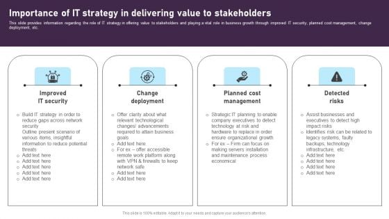 Importance Of IT Strategy In Delivering Value To Stakeholders Brochure PDF Importance Of IT Strategy In Delivering Value To Stakeholders Brochure PDF