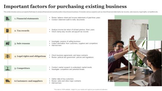 Important Factors For Purchasing Existing Business Sample PDF