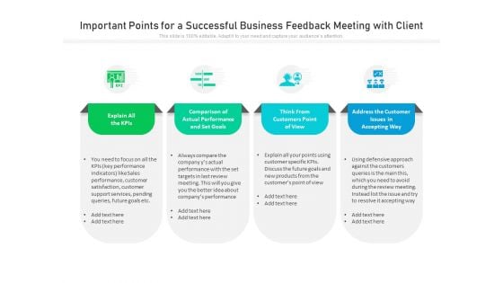 Important Points For A Successful Business Feedback Meeting With Client Ppt PowerPoint Presentation Icon Example PDF