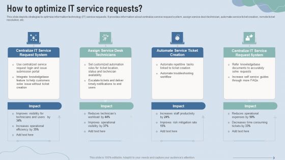 Improve IT Service Desk How To Optimize IT Service Requests Mockup PDF