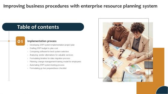 Improving Business Procedures Enterprise Resource Planning System Table Of Contents Icons PDF