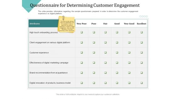 Improving Client Experience Questionnaire For Determining Customer Engagement Topics PDF