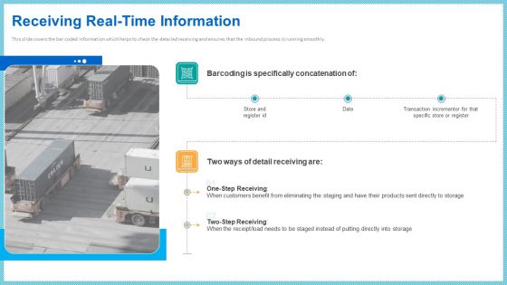 Improving Current Organizational Logistic Process Receiving Real Time Information Infographics PDF Improving Current Organizational Logistic Process Receiving Real Time Information Infographics PDF
