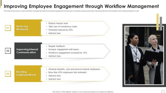 Improving Employee Engagement Through Workflow Management Ppt Infographics Model PDF