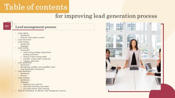 Improving Lead Generation Process Table Of Contents Microsoft PDF