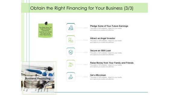 In Depth Business Assessment Obtain The Right Financing For Your Business Investor Ppt PowerPoint Presentation Files PDF