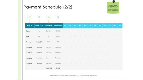 In Depth Business Assessment Payment Schedule Cable Ppt Pictures Deck PDF