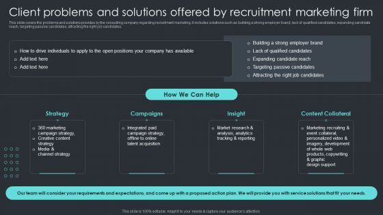 Inbound Recruiting Methodology Client Problems And Solutions Offered By Recruitment Marketing Firm Mockup PDF