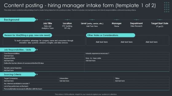 Inbound Recruiting Methodology Content Posting Hiring Manager Intake Form Brochure PDF