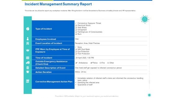 Incident Management Summary Report Ppt Infographic Template Tips PDF