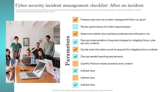 Incident Response Techniques Deployement Cyber Security Incident Management Checklist After An Incident Summary PDF