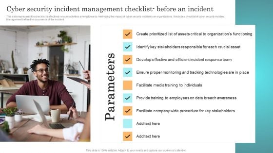 Incident Response Techniques Deployement Cyber Security Incident Management Checklist Before An Incident Designs PDF