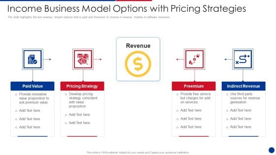 Income Business Model Options With Pricing Strategies Structure PDF