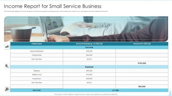 Income Report For Small Service Business Icons PDF