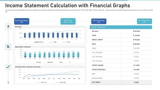 Income Statement Calculation With Financial Graphs Pictures PDF