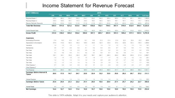 Income Statement For Revenue Forecast Ppt PowerPoint Presentation Show Display