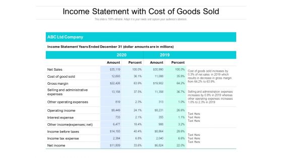 Income Statement With Cost Of Goods Sold Ppt PowerPoint Presentation File Outfit PDF