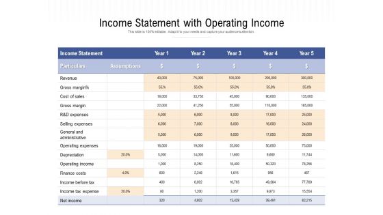 Income Statement With Operating Income Ppt PowerPoint Presentation Icon Inspiration PDF