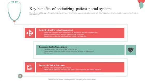 Incorporating HIS To Enhance Healthcare Services Key Benefits Of Optimizing Patient Portal System Infographics PDF