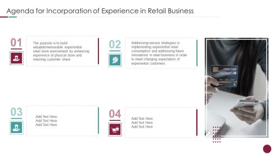 Incorporation Of Experience Agenda For Incorporation Of Experience In Retail Business Diagrams PDF