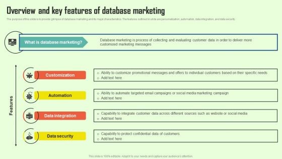 Increasing Consumer Engagement With Database Overview And Key Features Of Database Marketing Information PDF