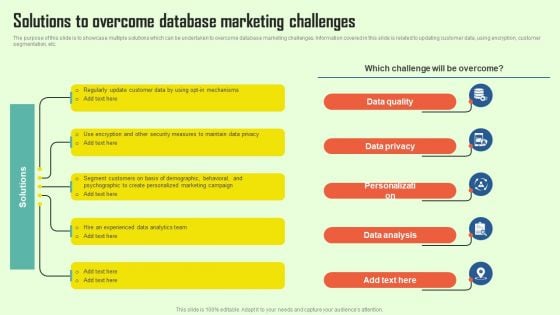 Increasing Consumer Engagement With Database Solutions To Overcome Database Marketing Template PDF