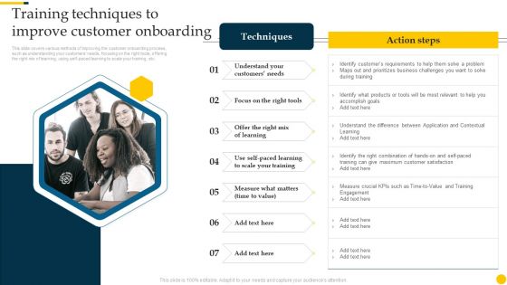 Increasing Customer Training Techniques To Improve Customer Onboarding Template PDF