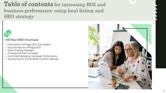 Increasing ROI And Business Performance Using Local Listing And SEO Strategy Ppt PowerPoint Presentation Complete Deck With Slides