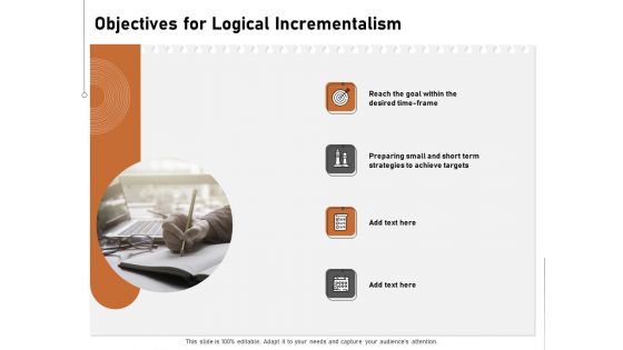 Incremental Approach Objectives For Logical Incrementalism Ppt Gallery Graphics Pictures PDF