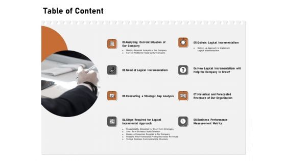 Incremental Approach Table Of Content Ppt Icon Design Ideas PDF