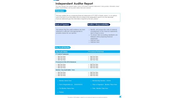 Independent Auditor Report One Pager Documents Independent Auditor Report One Pager Documents
