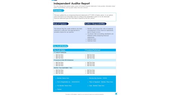 Independent Auditor Report One Pager Documents