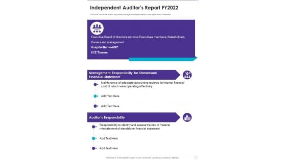 Independent Auditors Report FY2022 One Pager Documents Independent Auditors Report FY2022 One Pager Documents