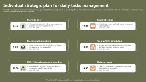 Individual Strategic Plan For Daily Tasks Management Ideas PDF