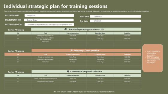 Individual Strategic Plan For Training Sessions Portrait PDF
